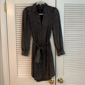 Rails Adele Black Acid Wash Lyocell Tencel Charcoal Long Sleeve Dress XS